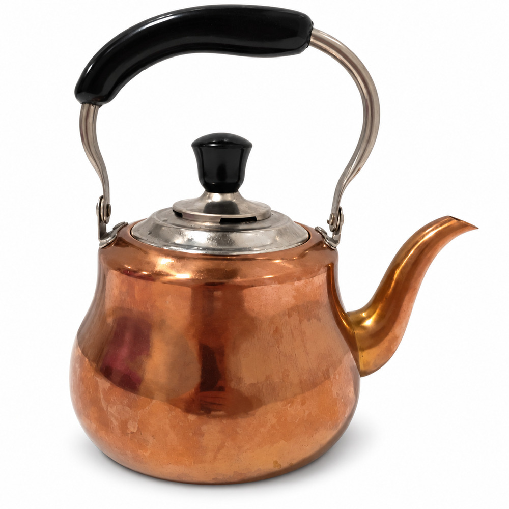 Vintage Potobelo Copper Tone Stainless Steel Stovetop Tea Kettle Black Handle